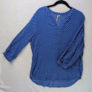 Grand & Greene 3/4 Length Sleeve Blue Patterned Blouse Size XL
